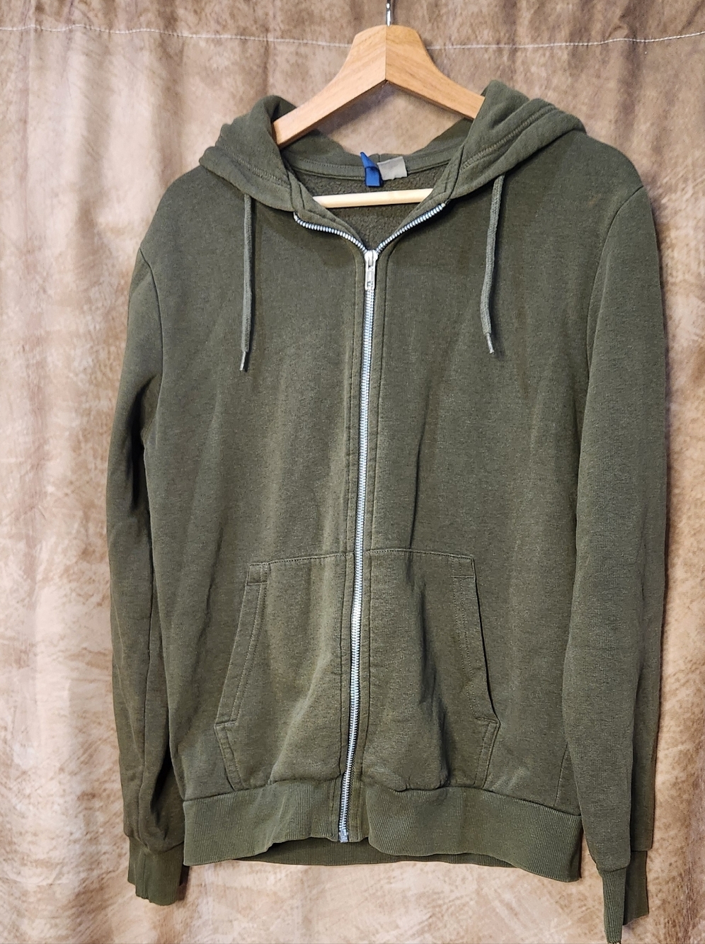 H&M Zip-Up Hoodie – Olive Green – Size S – Cotton Blend